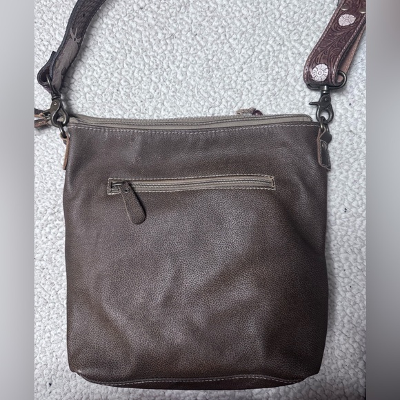 Myra Fidato Leather Brown Hairon Cross Body Bag Embossed Guitar Strap - Picture 2 of 5